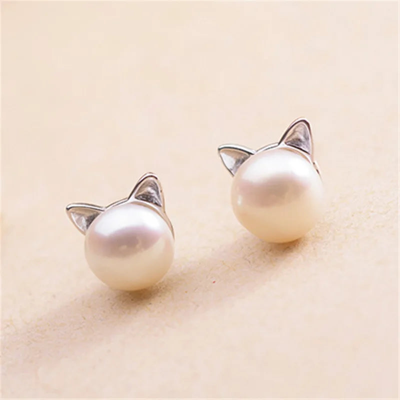 Fashion Earings Jewelry Silver Color Small Pearl Cat Stud Earrings for Women Girls Summer Daisy Flower Earring Pendientes